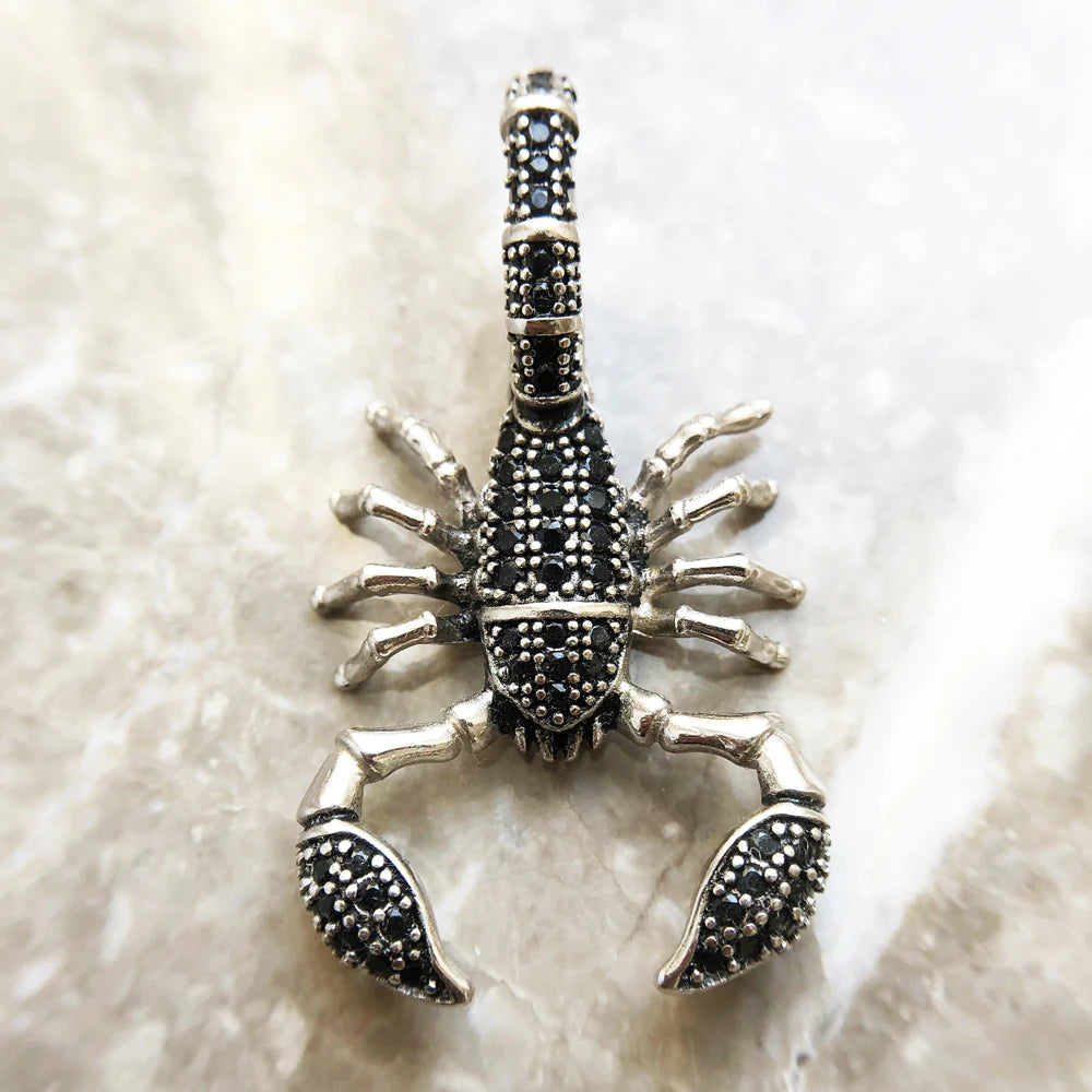 925 Sterling Silver and Black Zircon Stoned Scorpion Pendant