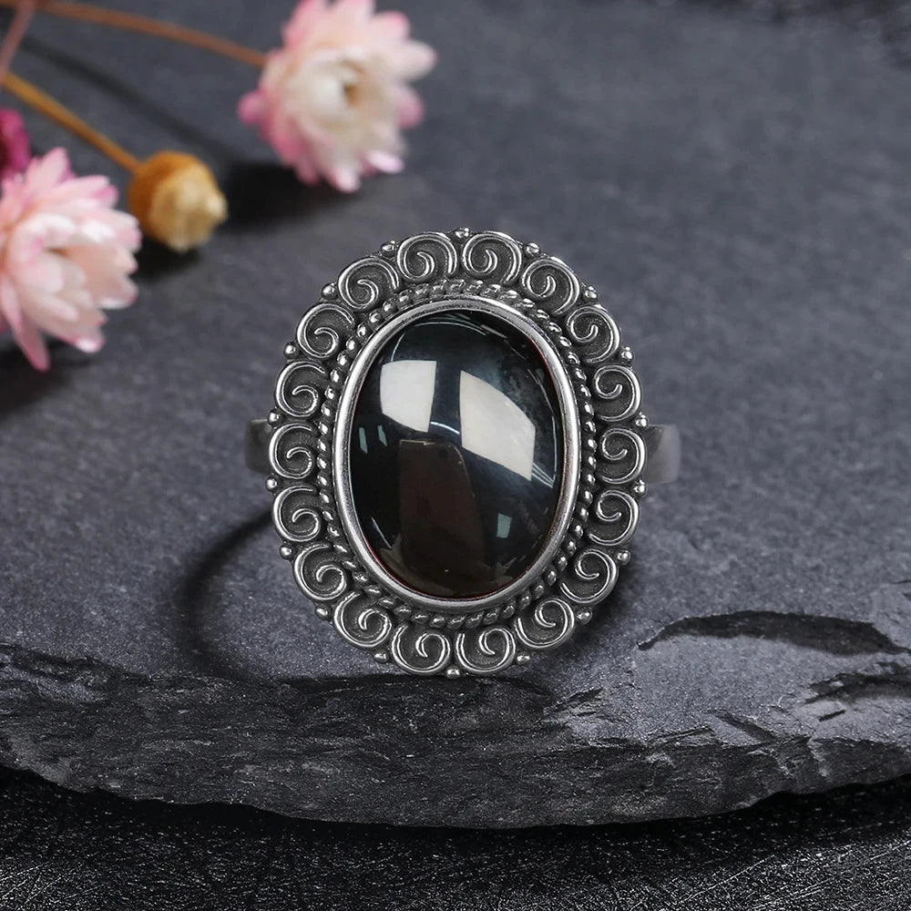925 Sterling Silver Rings - Black Agate Collection - non-plated