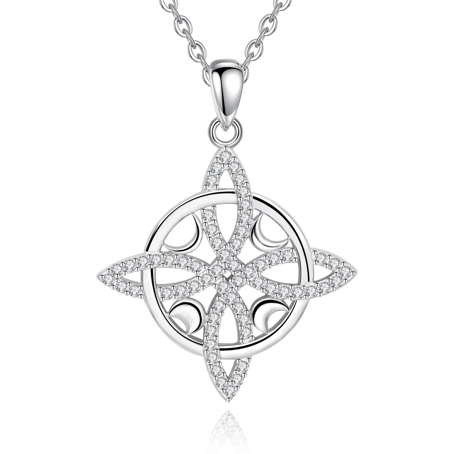 925 Sterling Silver White Zircon witches Knot Necklace