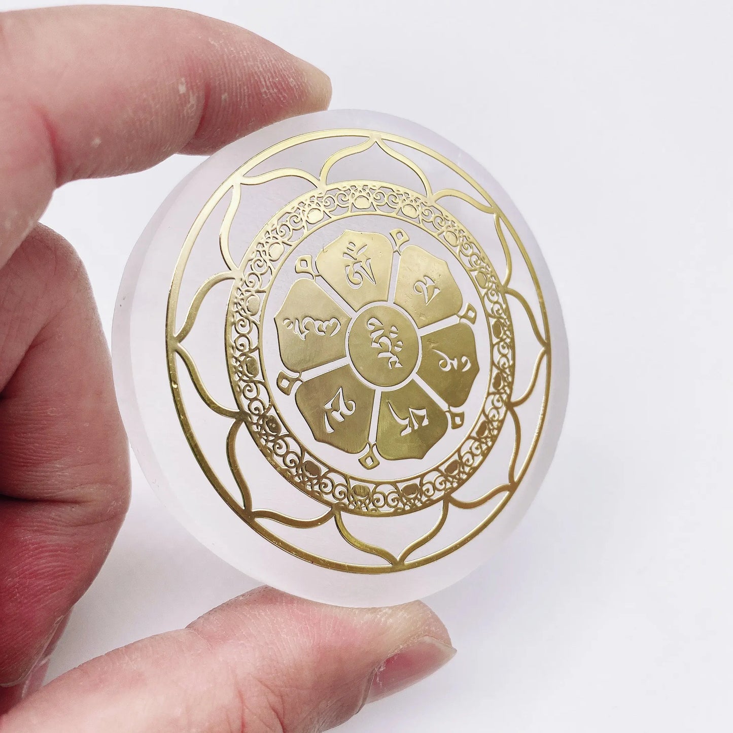 Selenite Crystal Plates with Gold Design