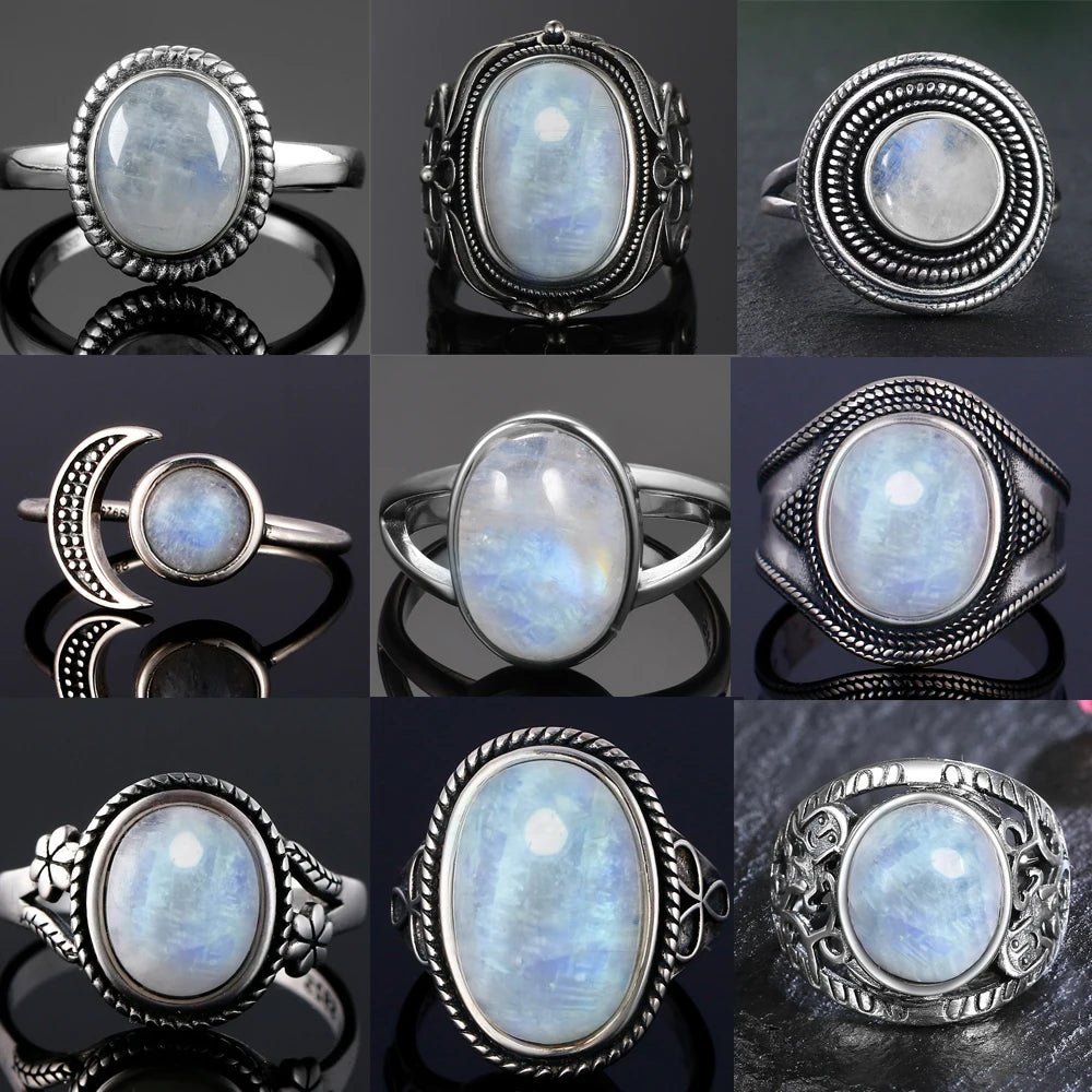 925 Sterling Silver Rings - Moonstone Collection - non-plated
