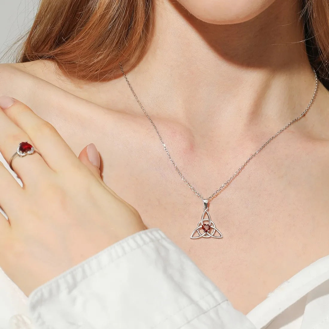 925 Sterling Silver Celtic Knot Birthstone Triquetra Necklace