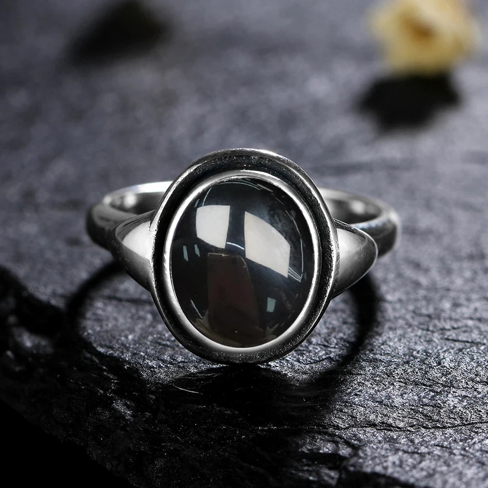 925 Sterling Silver Rings - Black Agate Collection - non-plated
