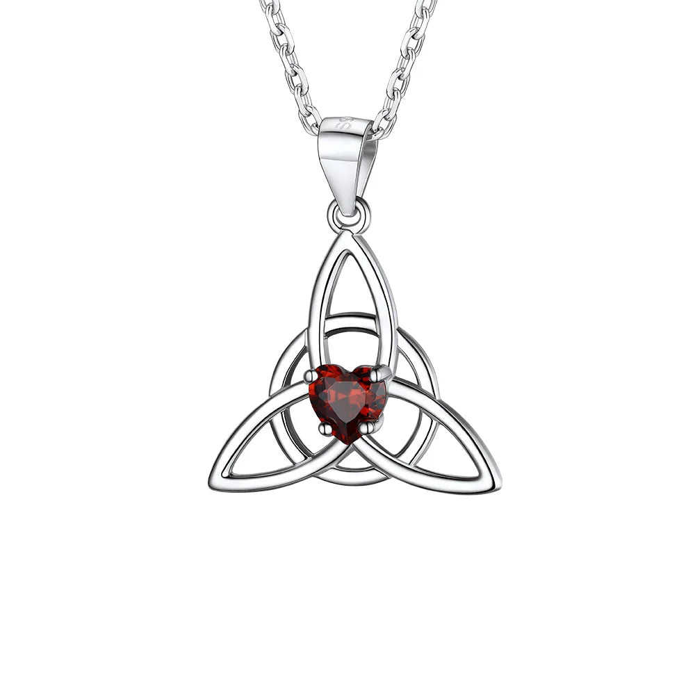 925 Sterling Silver Celtic Knot Birthstone Triquetra Necklace