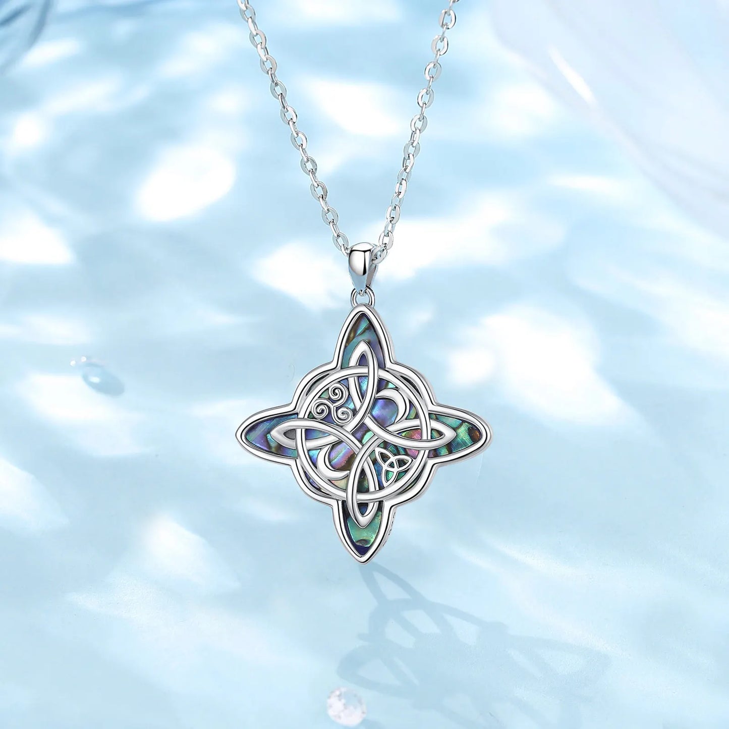 925 Sterling Silver Abalone Witches Knot Necklace