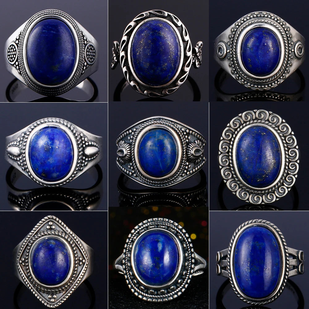 925 Sterling Silver Rings - Lapis Lazuli Collection - non-plated