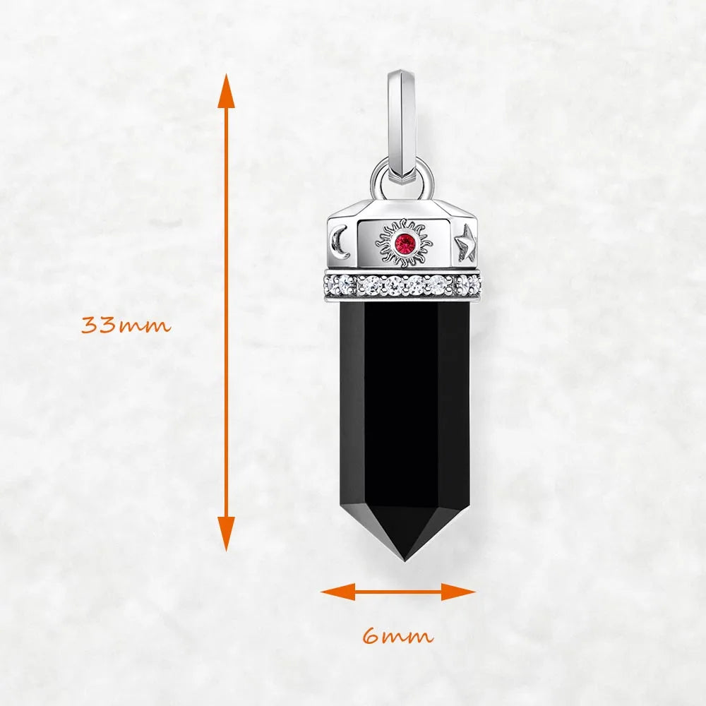 925 Sterling Silver Hexagonal Onyx Pendant with Zircon Sun and Moon