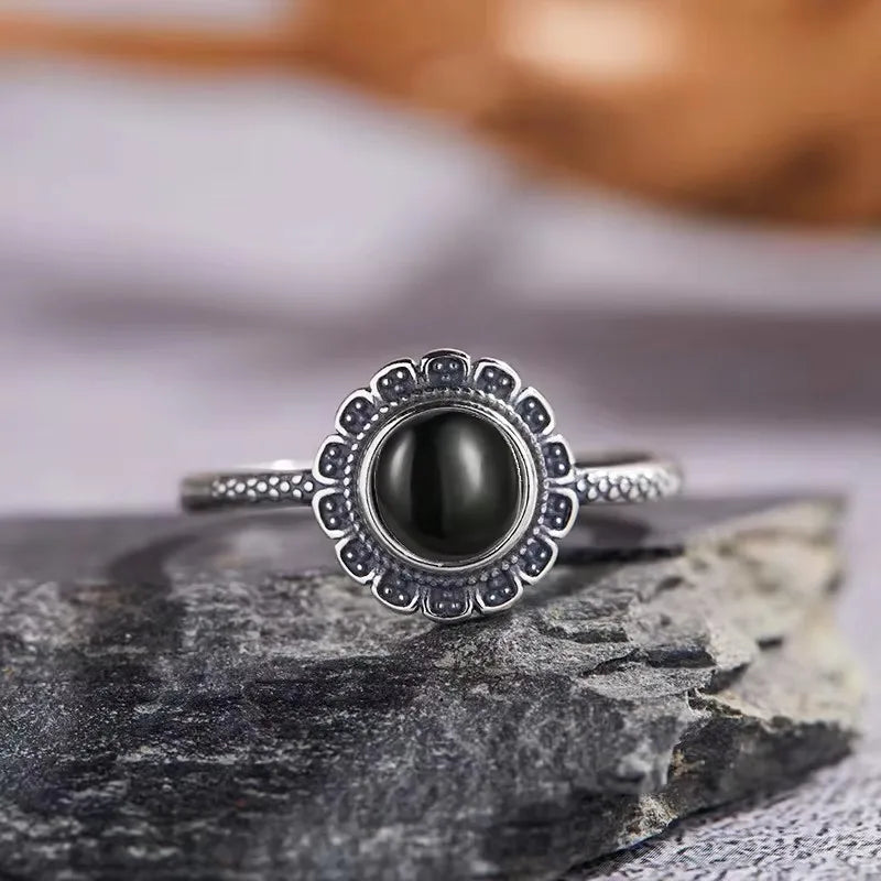 925 Sterling Silver Rings - Black Agate Collection - non-plated