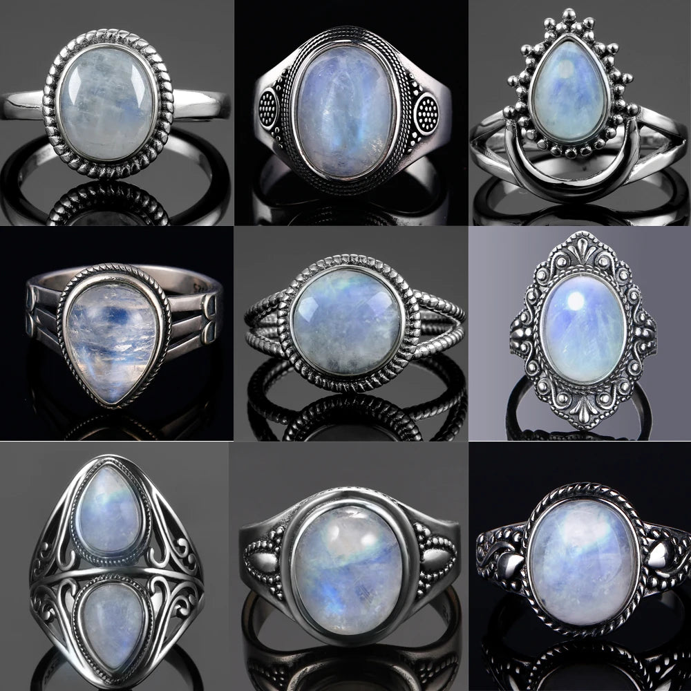 925 Sterling Silver Rings - Moonstone Collection - non-plated