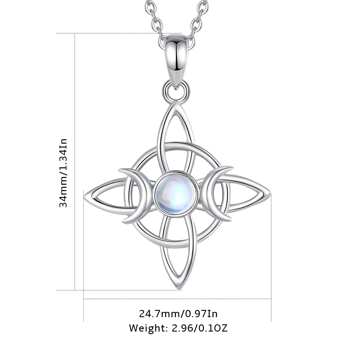 925 Sterling Silver and Moonstone Triple Moon Witch's Knot Necklace