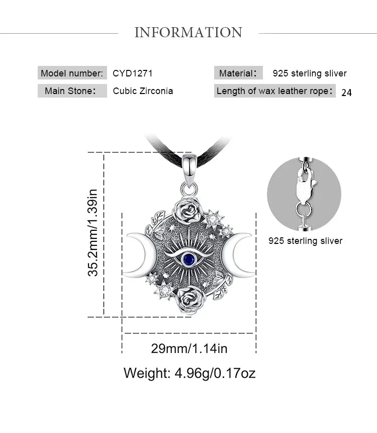 925 Sterling Silver Triple Moon & Evil Eye Necklace