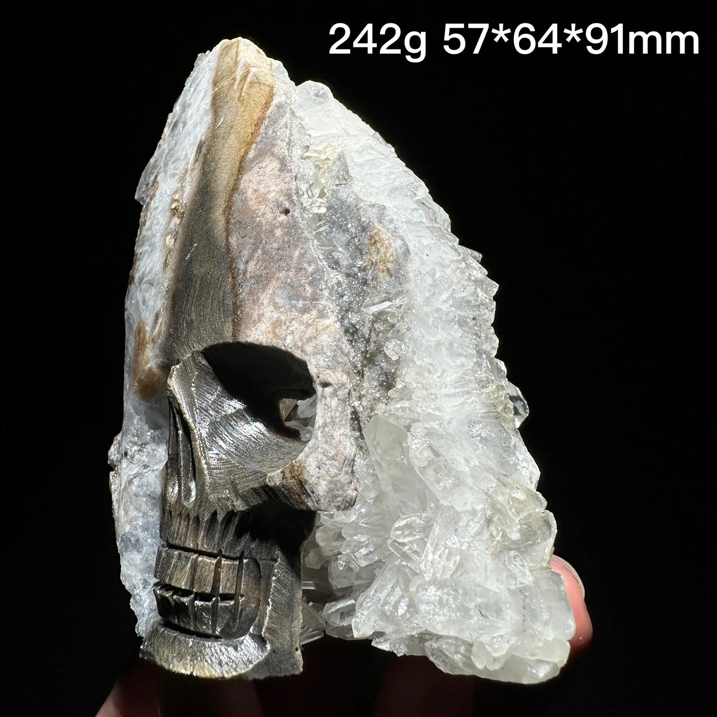 Clear Quartz Crystal Cluster Skull Carving
