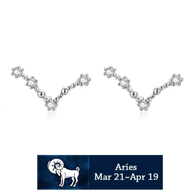 925 Sterling Silver Zircon Stud Earrings - Zodiac Collection