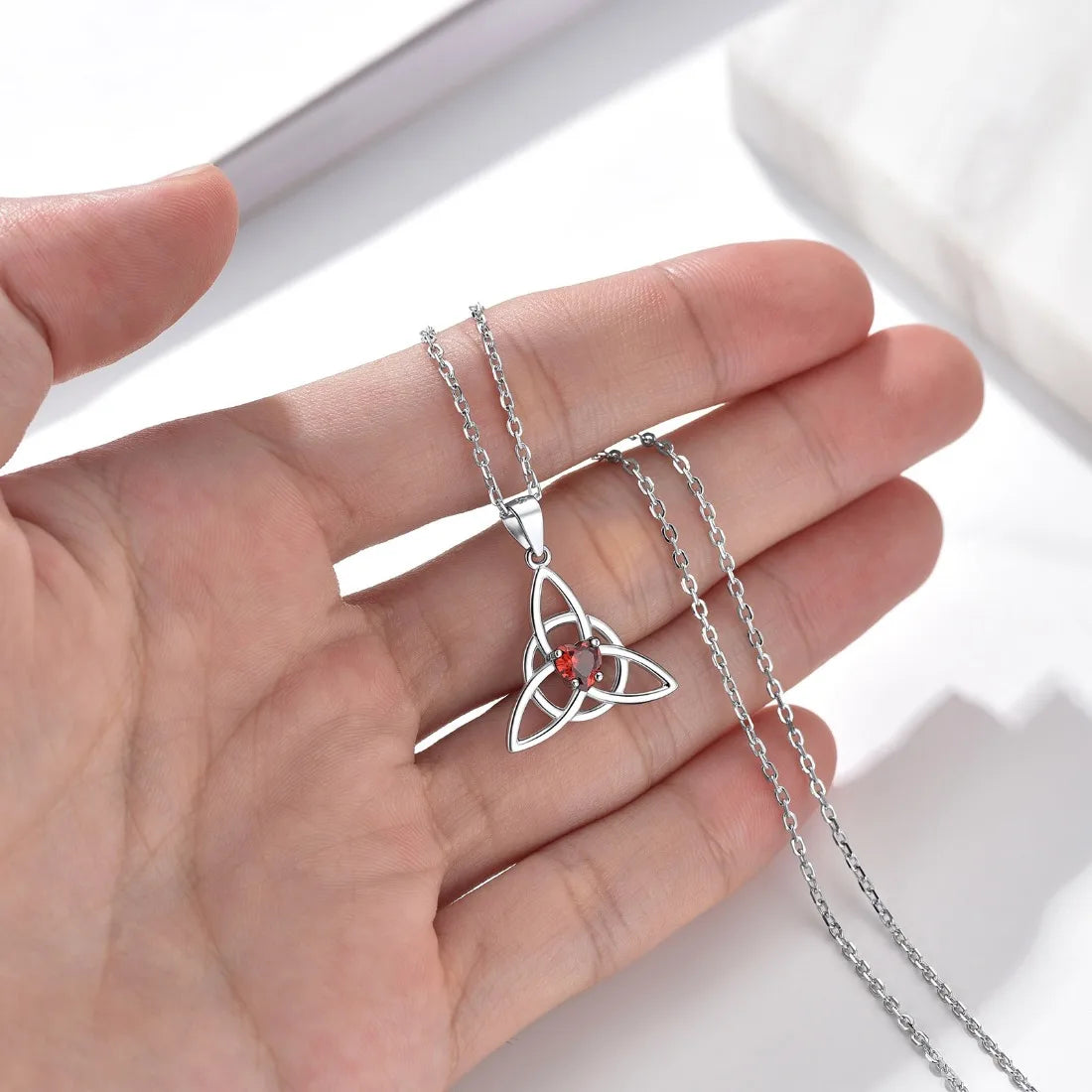 925 Sterling Silver Celtic Knot Birthstone Triquetra Necklace