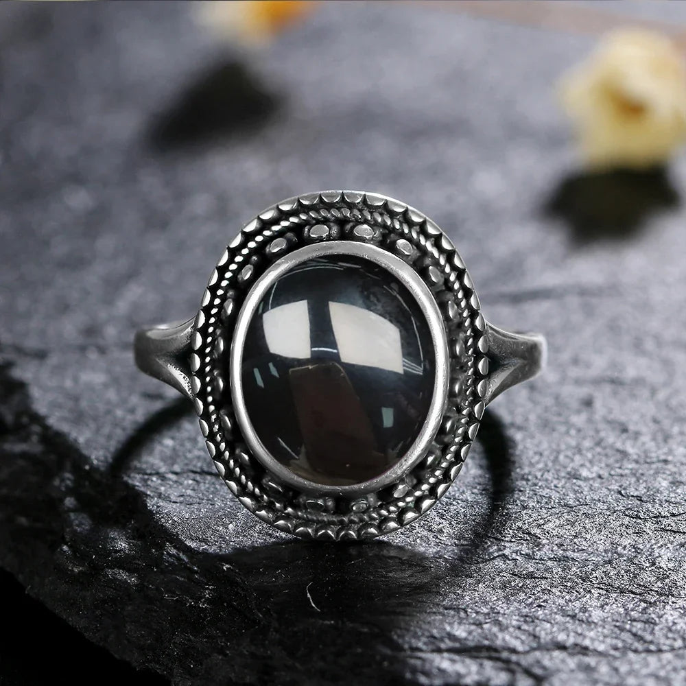 925 Sterling Silver Rings - Black Agate Collection - non-plated