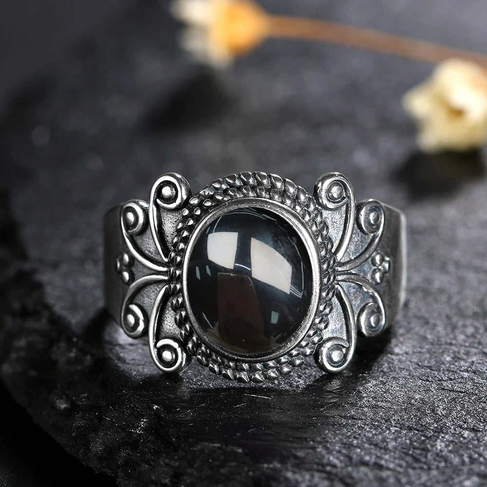 925 Sterling Silver Rings - Black Agate Collection - non-plated