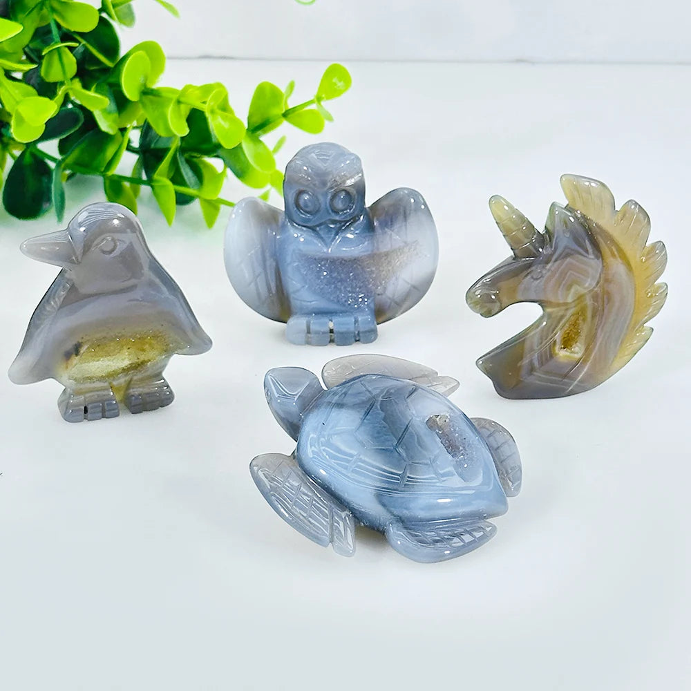Druzy Agate Crystal Carvings - Spirit Collection