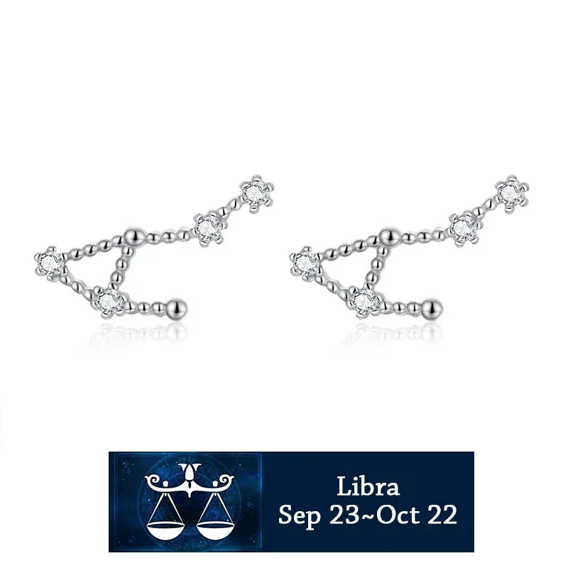 925 Sterling Silver Zircon Stud Earrings - Zodiac Collection