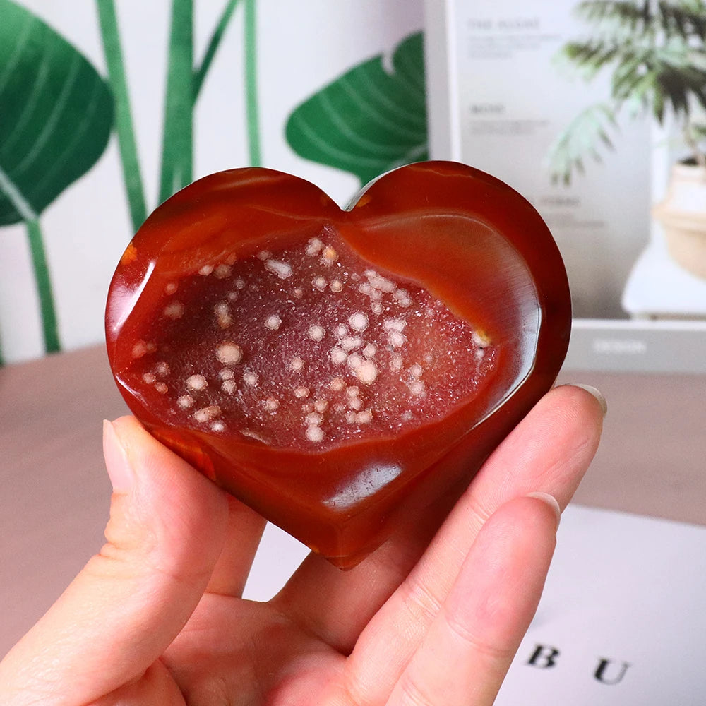 Large Carnelian Crystal Druzy Heart