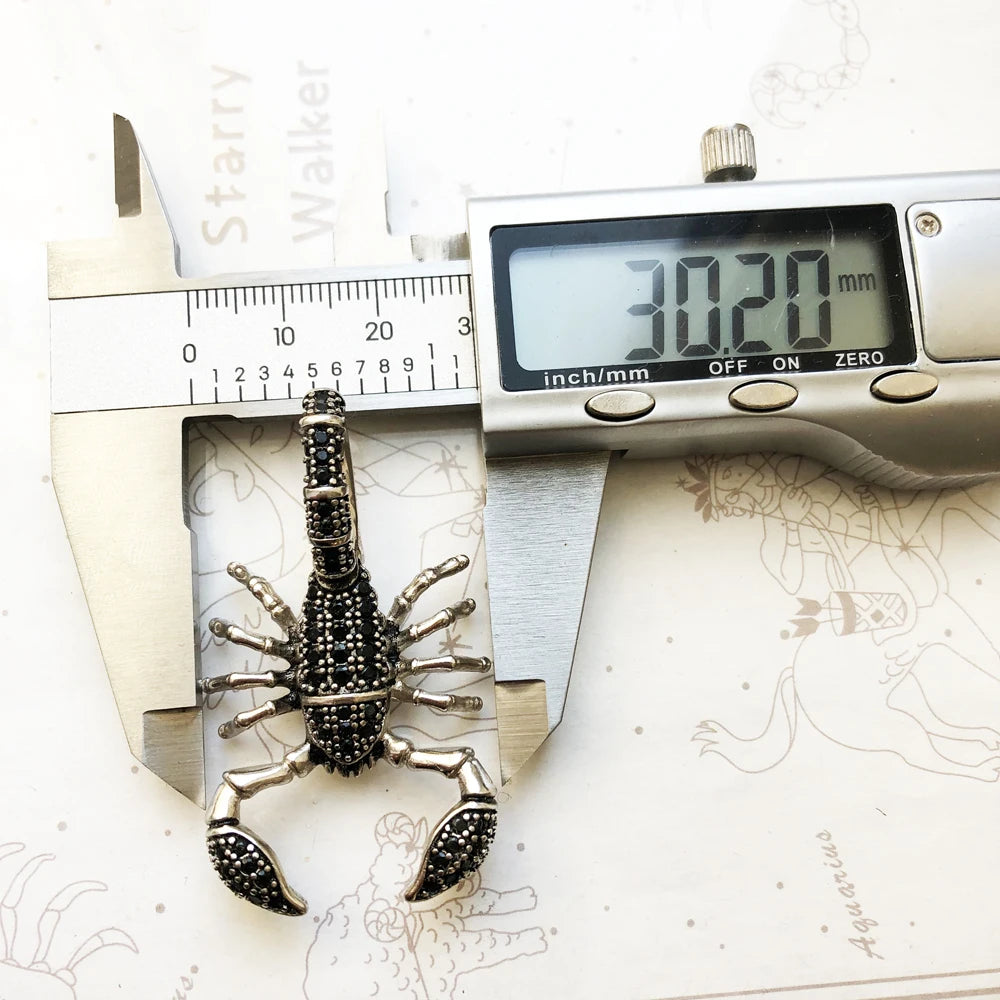 925 Sterling Silver and Black Zircon Stoned Scorpion Pendant