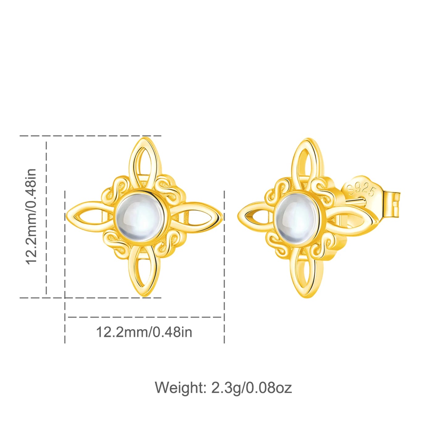 925 Sterling Silver Moonstone Witch Knot Earrings - 18k Gold Plated