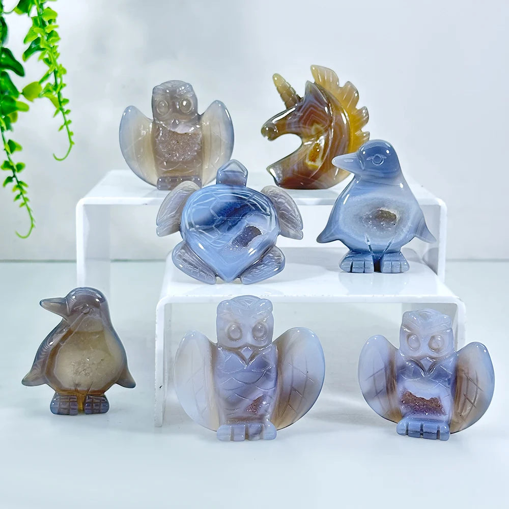 Druzy Agate Crystal Carvings - Spirit Collection