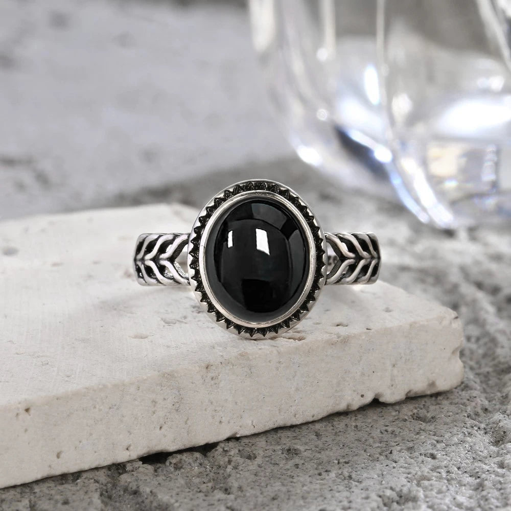 925 Sterling Silver Rings - Black Agate Collection - non-plated