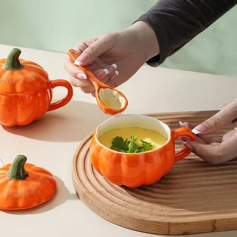 Pumpkin Bowl/Mug with Lid and Spoon