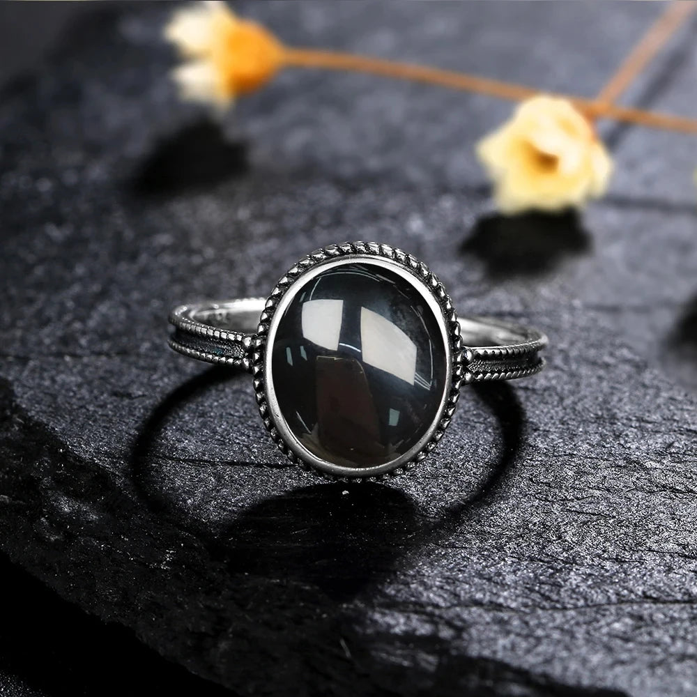 925 Sterling Silver Rings - Black Agate Collection - non-plated