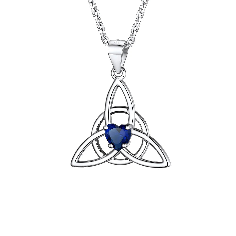 925 Sterling Silver Celtic Knot Birthstone Triquetra Necklace