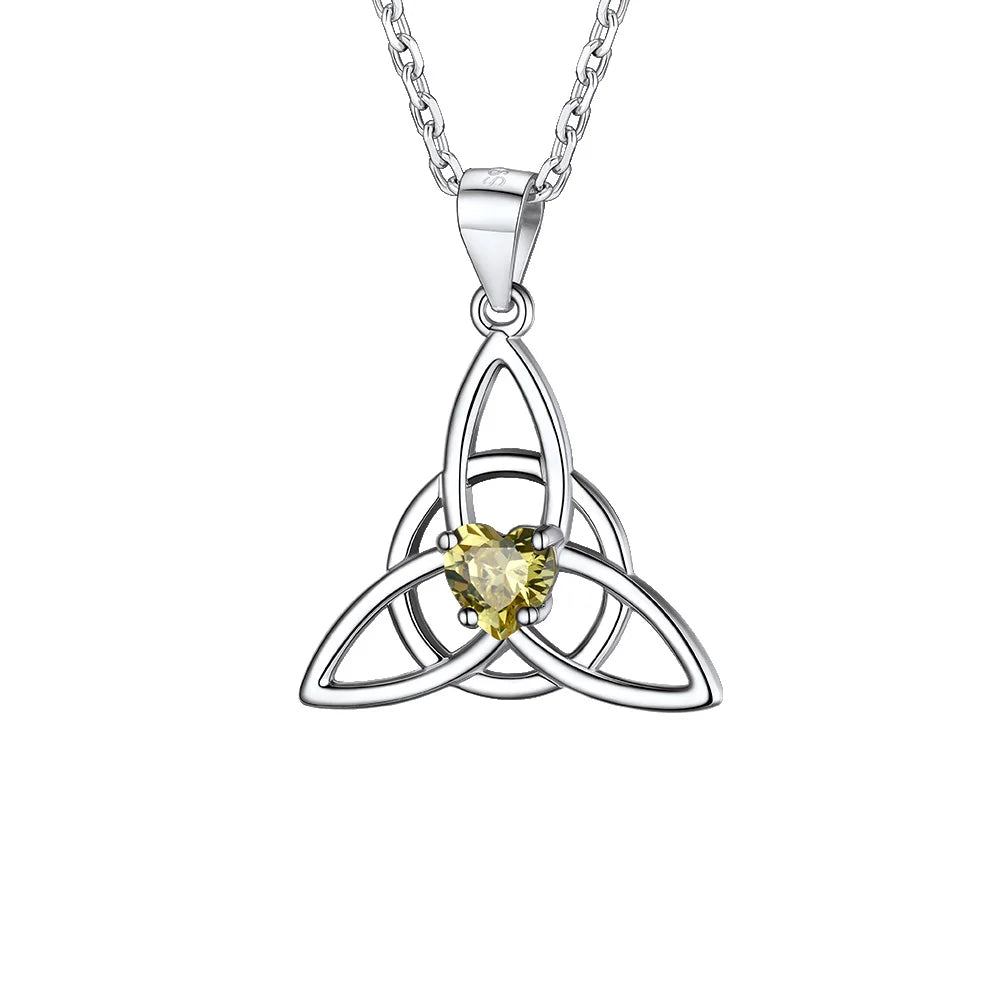 925 Sterling Silver Celtic Knot Birthstone Triquetra Necklace