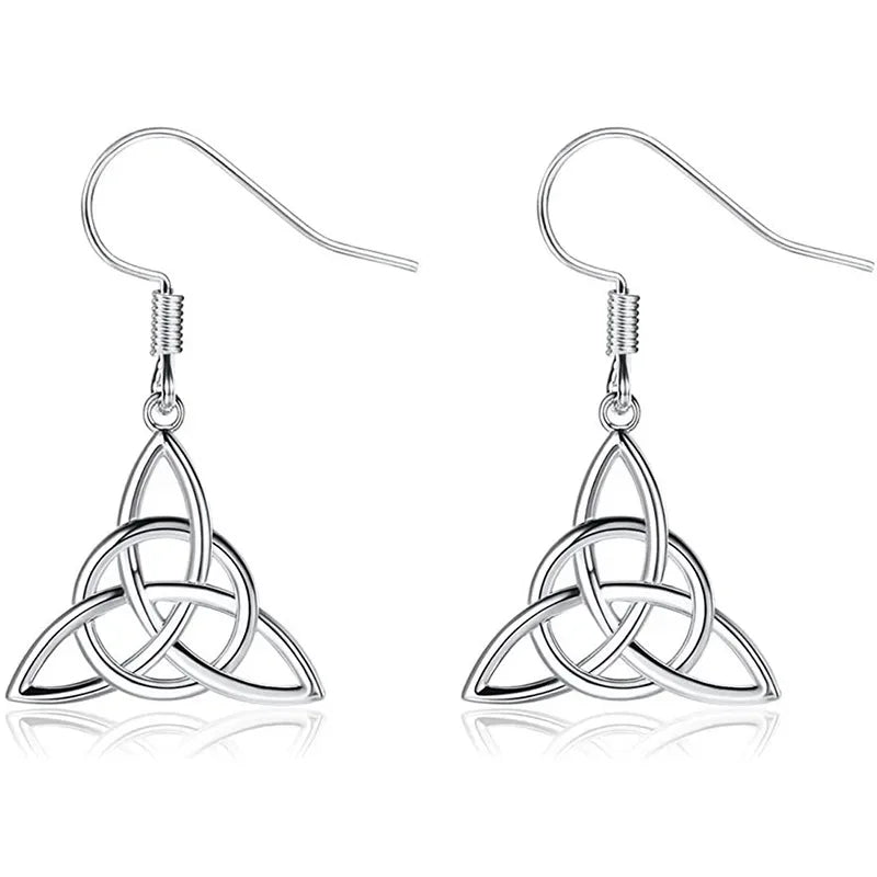 925 Sterling Silver Triquetra Drop Earrings - Platinum or 18k gold Plated