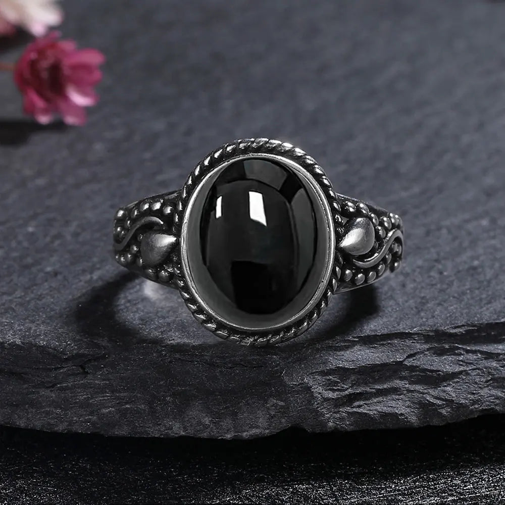 925 Sterling Silver Rings - Black Agate Collection - non-plated