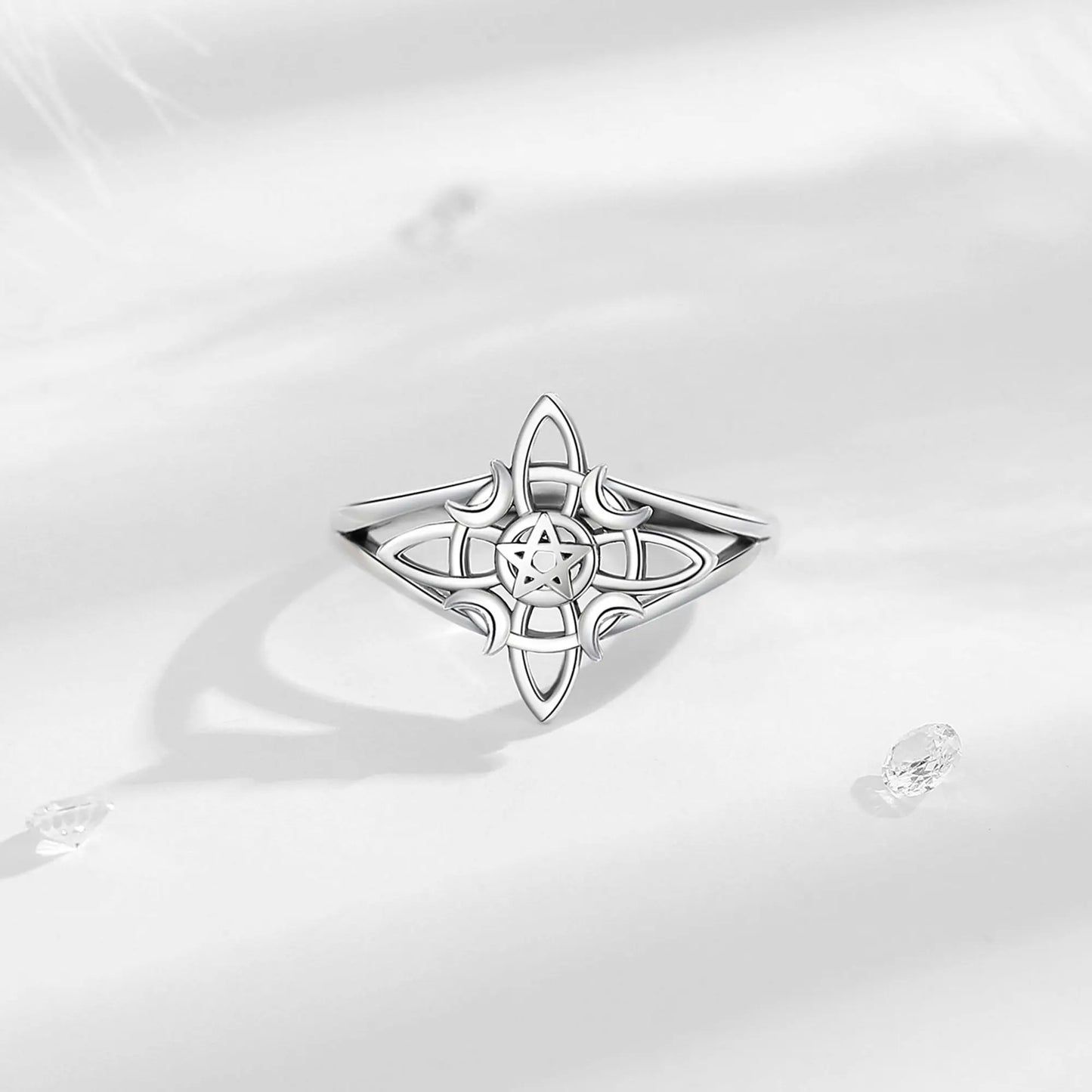 925 Sterling Silver Witch Knot Pentagram Adjustable Ring