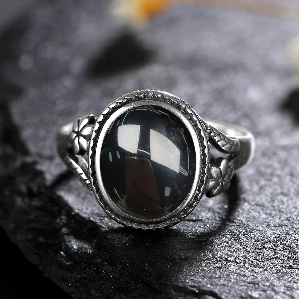 925 Sterling Silver Rings - Black Agate Collection - non-plated