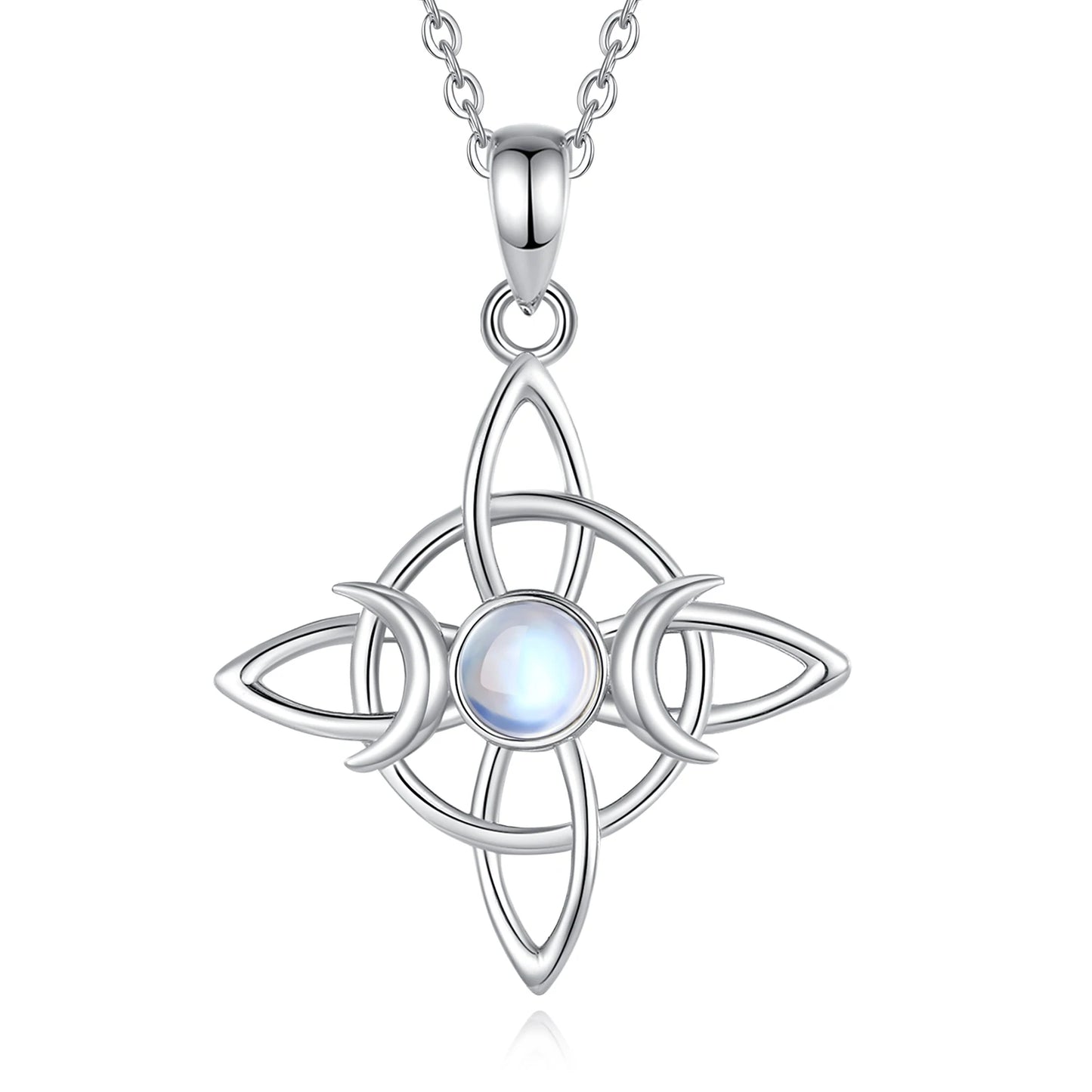 925 Sterling Silver and Moonstone Triple Moon Witch's Knot Necklace