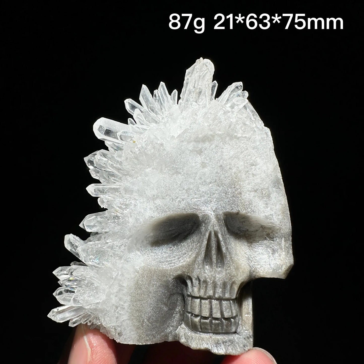 Clear Quartz Crystal Cluster Skull Carving