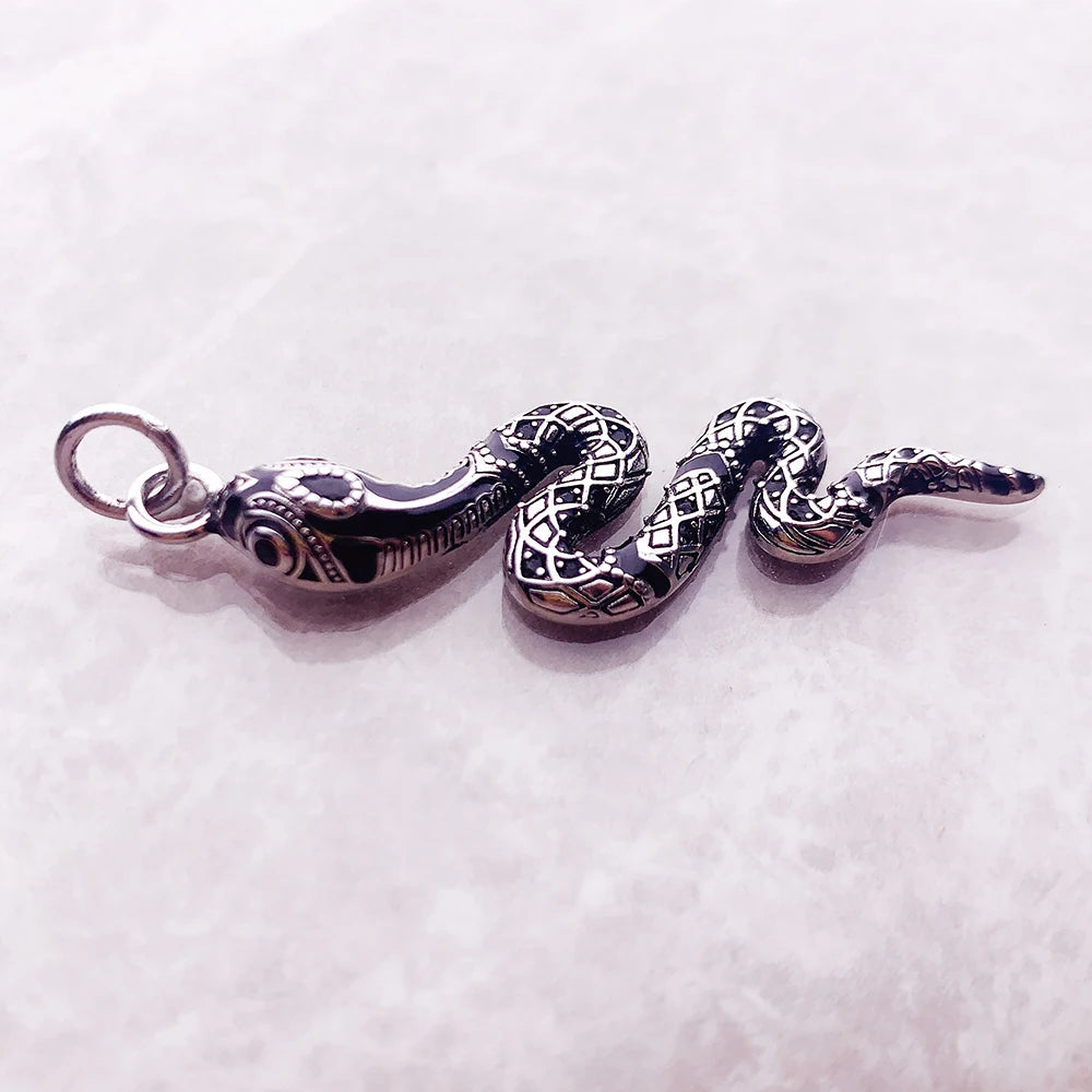 925 Sterling Silver and Black Zircon Stoned Snake Pendant Charm