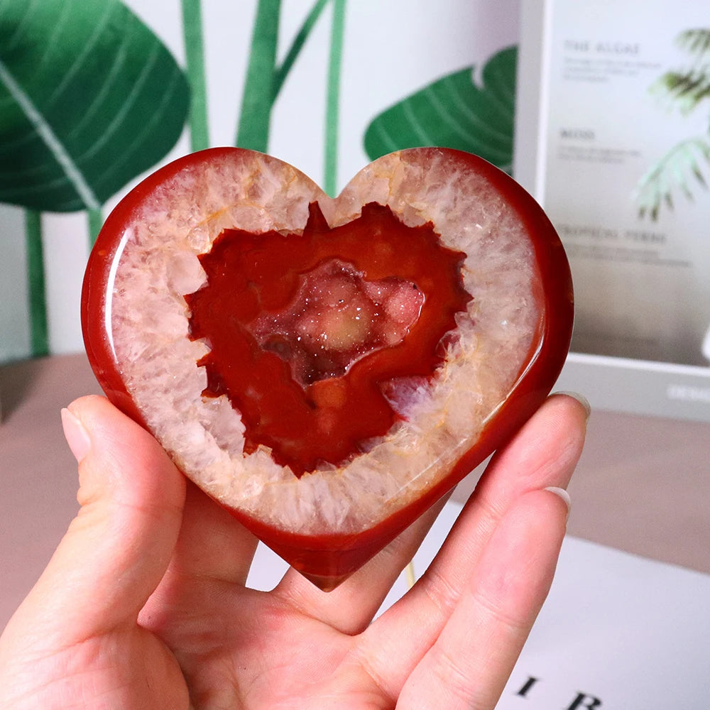 Large Carnelian Crystal Druzy Heart