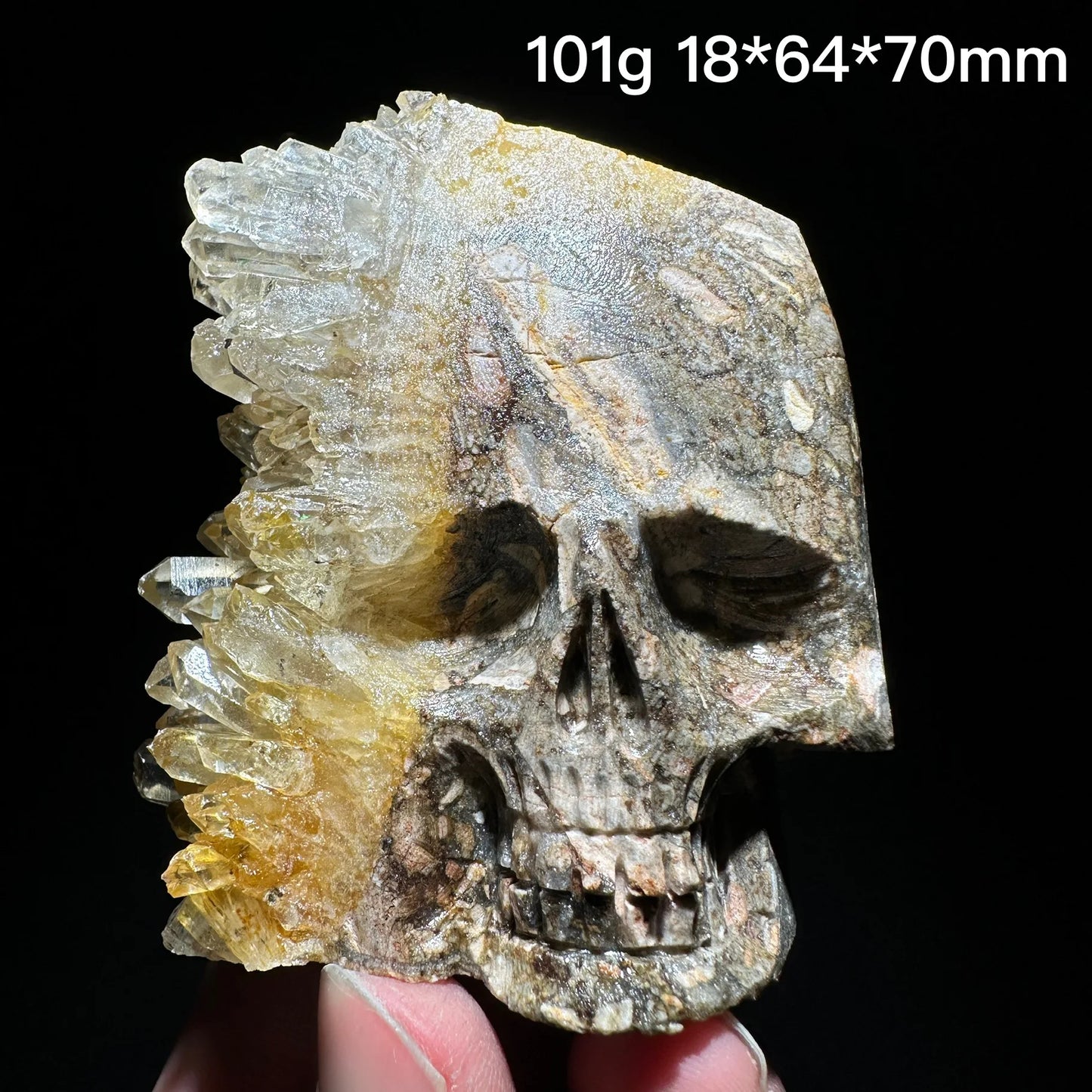 Clear Quartz Crystal Cluster Skull Carving