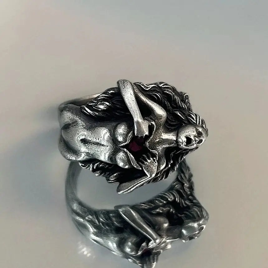 925 Sterling Silver and Red Zircon Exposed Heart Goddess Ring - non-plated