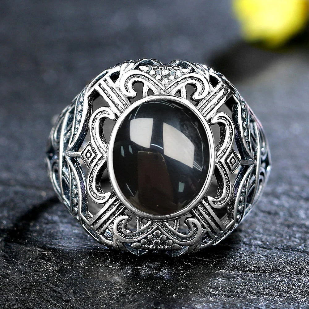 925 Sterling Silver Rings - Black Agate Collection - non-plated