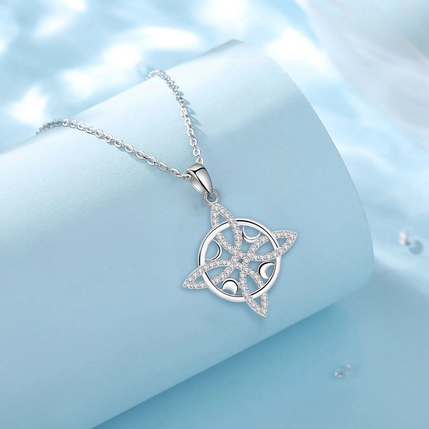 925 Sterling Silver White Zircon witches Knot Necklace
