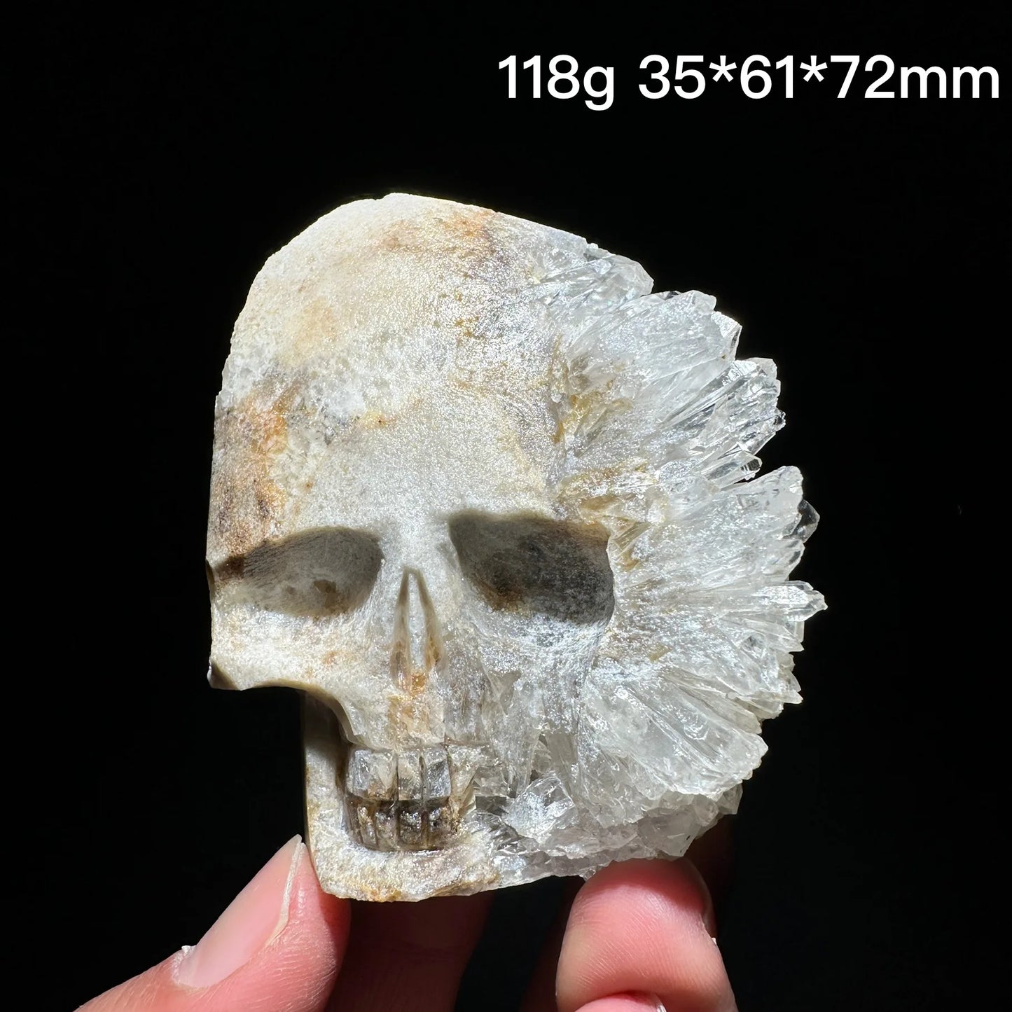Clear Quartz Crystal Cluster Skull Carving