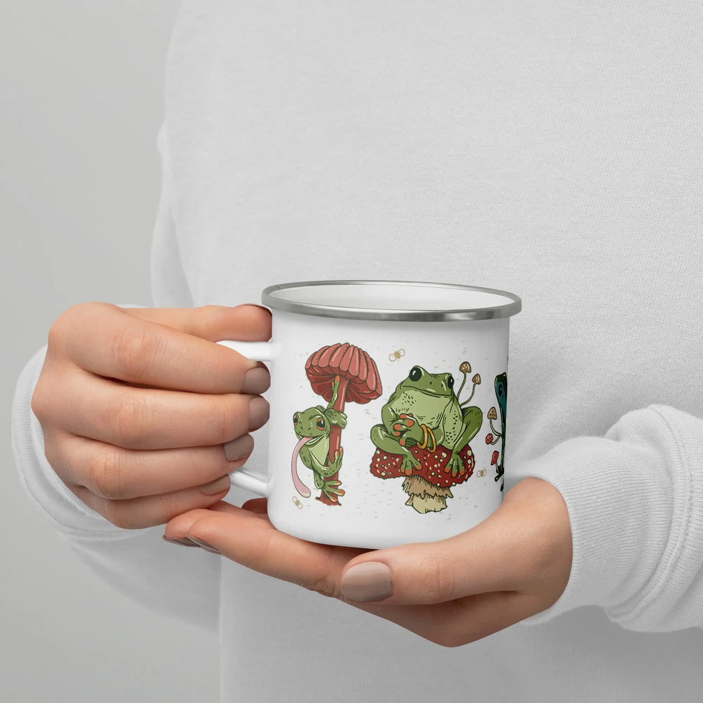 Frog and Mushroom Enamel Mug - 12oz