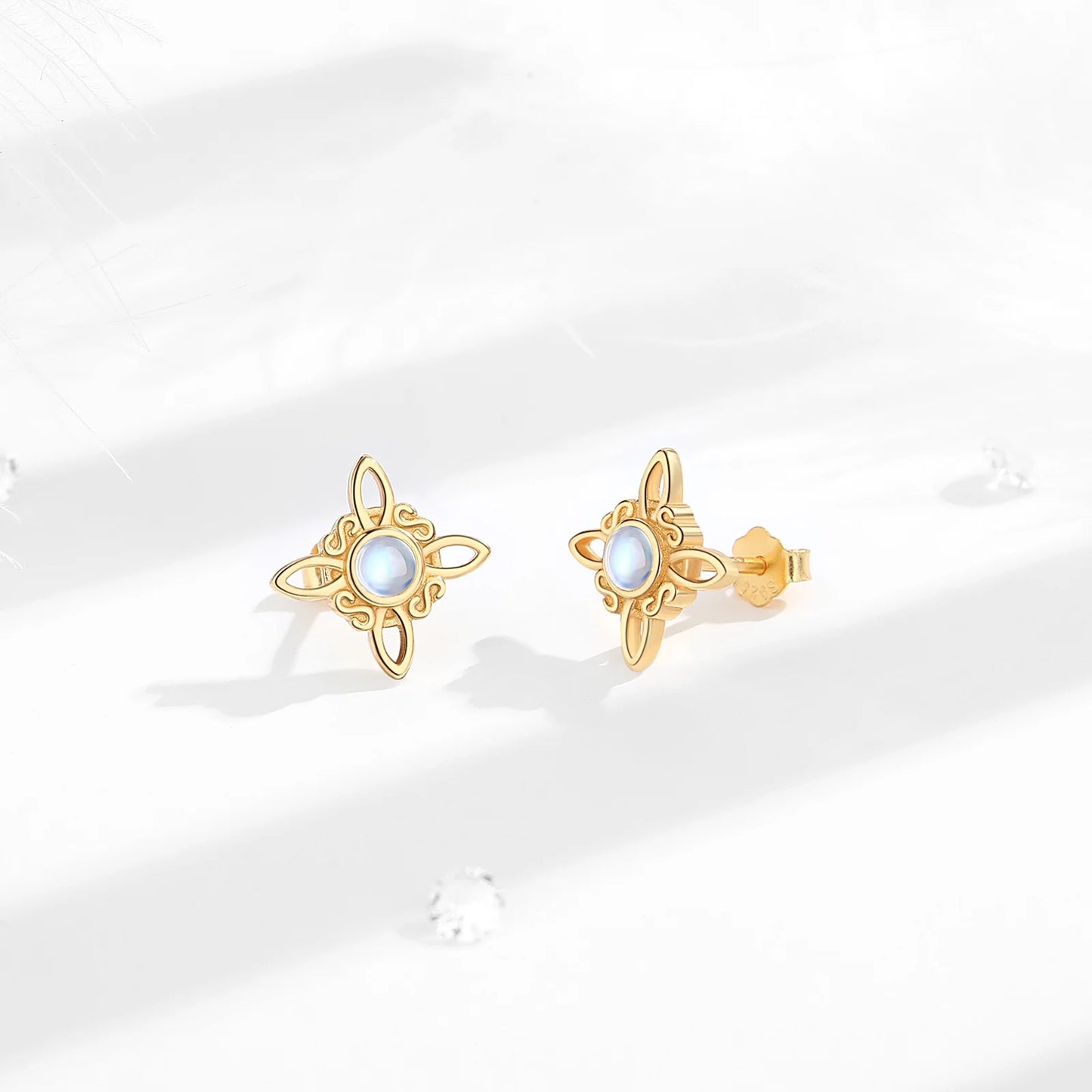 925 Sterling Silver Moonstone Witch Knot Earrings - 18k Gold Plated