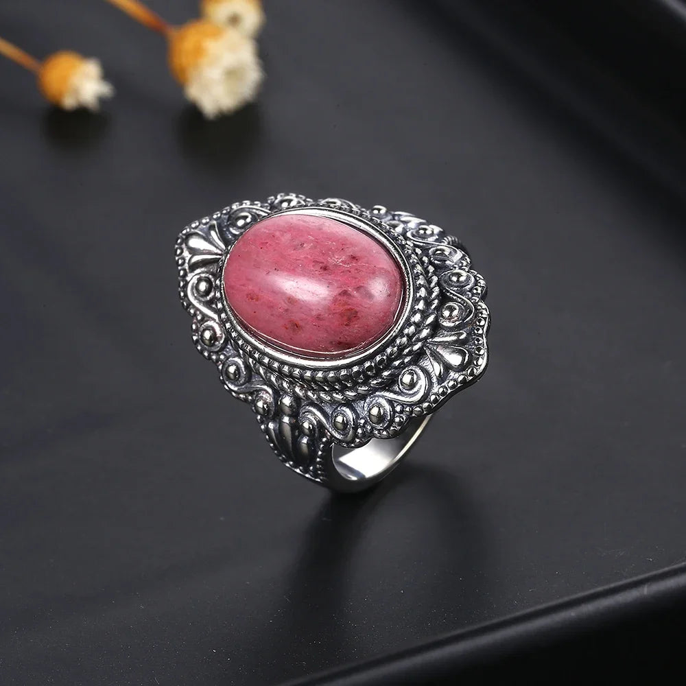 925 Sterling Silver Rings - Rhodochrosite Collection - non-plated