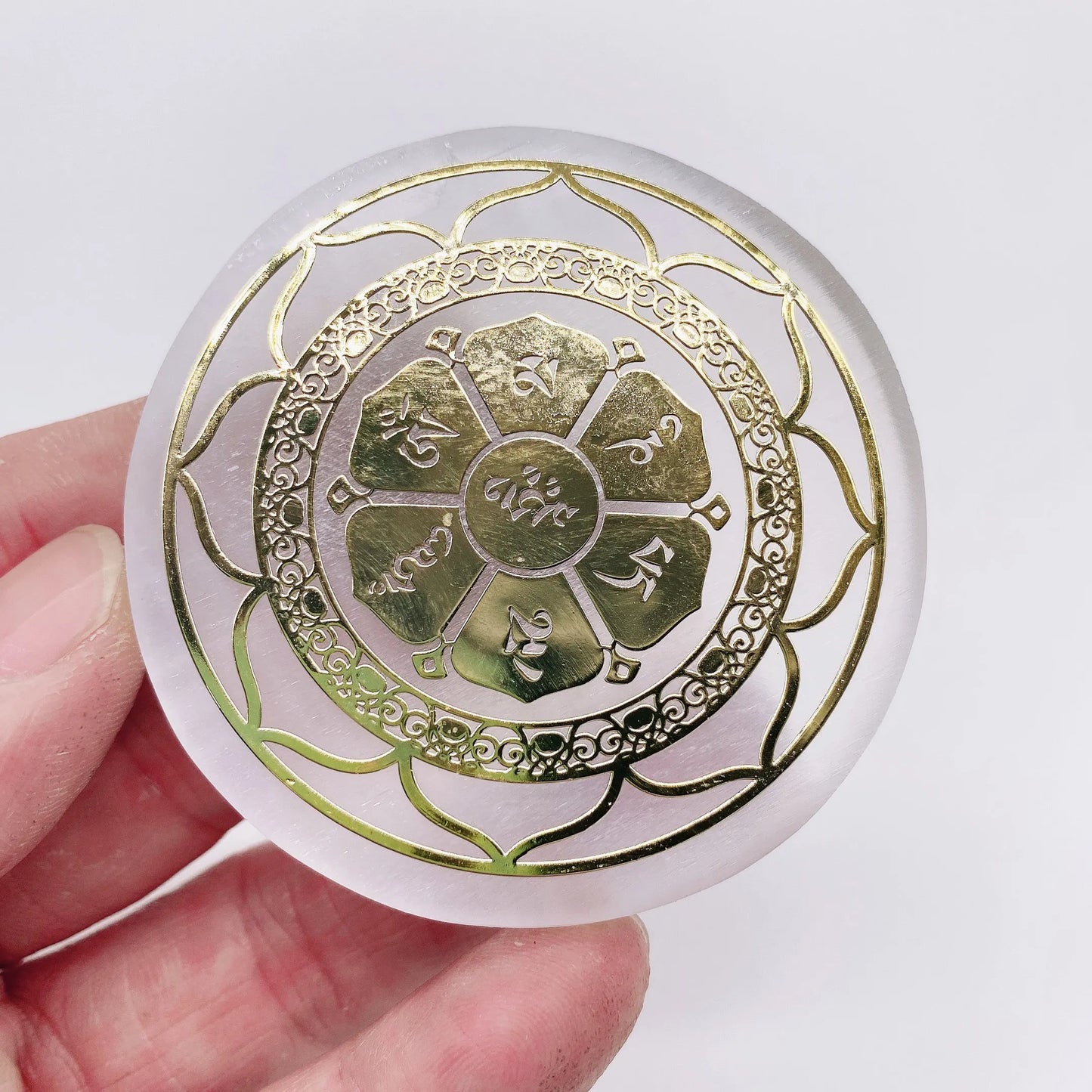 Selenite Crystal Plates with Gold Design