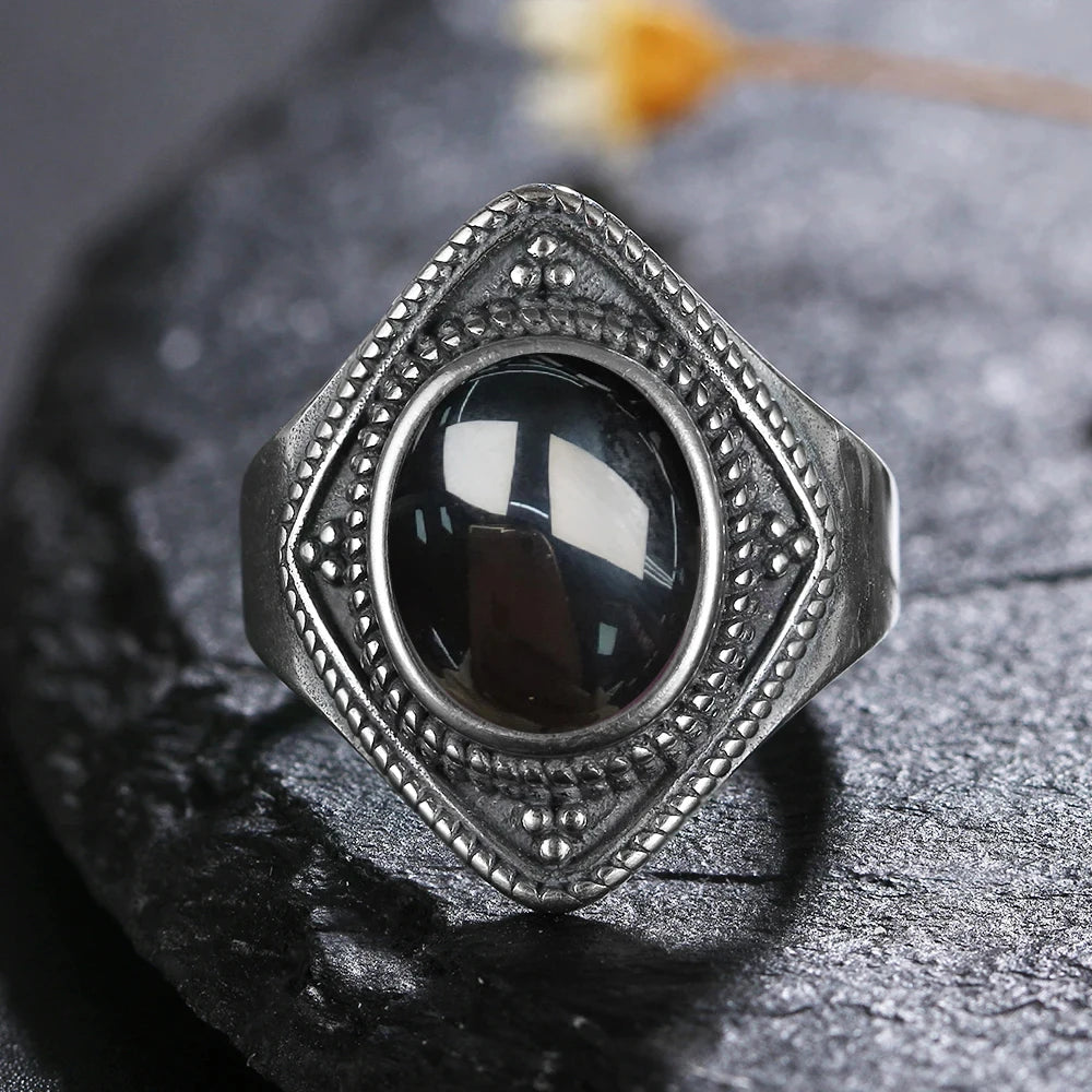925 Sterling Silver Rings - Black Agate Collection - non-plated
