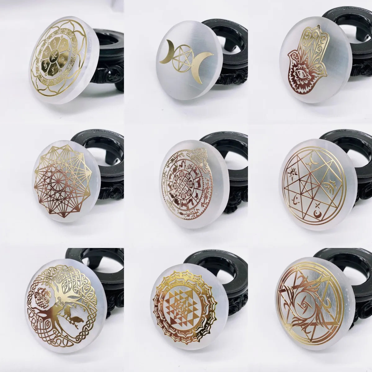 Selenite Crystal Plates with Gold Design